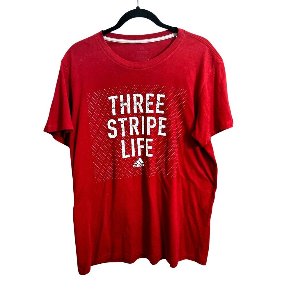 Adidas Mens Red "Three Stripe Life" Graphic T-Shirt L